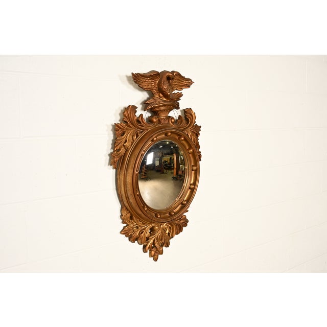 American American Federal Gold Gilt Convex Bullseye Eagle Wall Mirror For Sale - Image 3 of 11