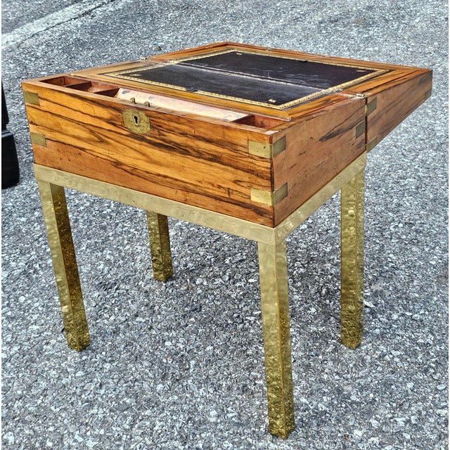 Victorian Silver & Brass Mounted Circassian Walnut Lap Desk on Gilt Metal Stand For Sale - Image 14 of 14