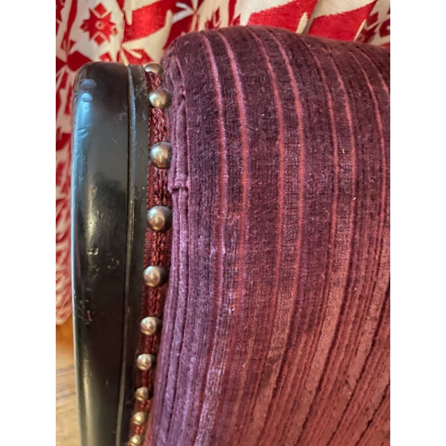 Wood Antique Nursing Slipper Chair in Clarence House Velvet For Sale - Image 7 of 8