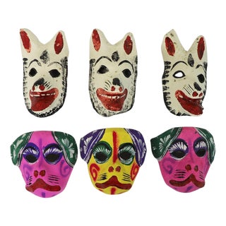 Vintage Mexican Papier-Mâché Masks 3 - Set of 6 For Sale