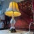 Vintage Glass & Brass Table Lamp With Etched Floral Design & Fabric Shade For Sale - Image 16 of 16