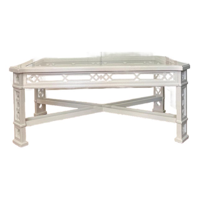 Vintage White Lacquer Fretwork Coffee Table For Sale