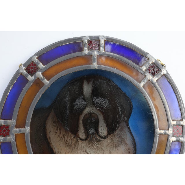 Art Deco Stained Glass Roundel with Saint bernard Dog, Belgium, 1890s For Sale - Image 9 of 11