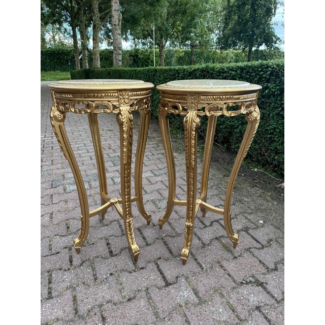 1970s French Louis XVI Gold Beech Marble Side Tables- Pair For Sale - Image 14 of 14