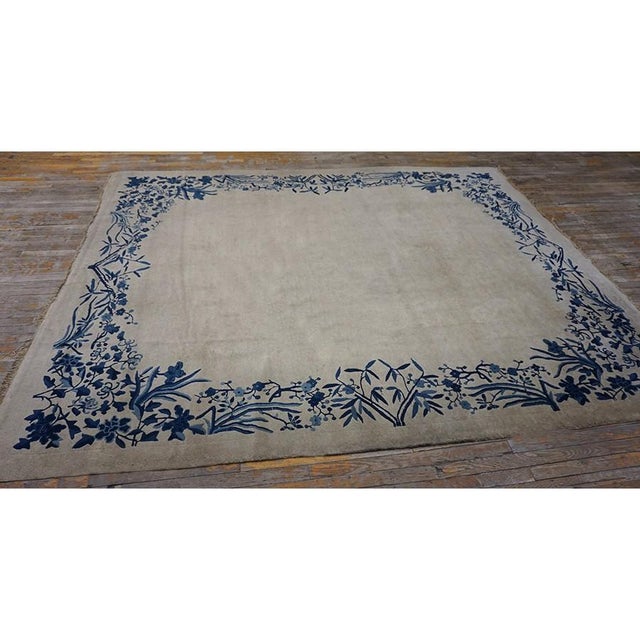 Beige 1920s Beige Solid Open Field Floral Antique Chinese Peking Room Size Knotted Rug For Sale - Image 8 of 9