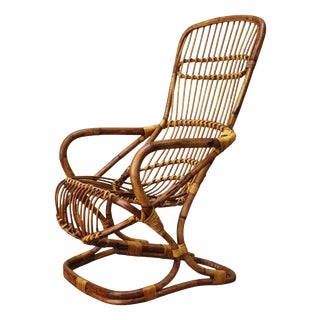 Rattan and Bamboo Armchair attributed to Tito Agnoli, Italy, 1960s For Sale