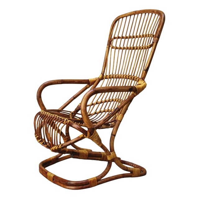 Rattan and Bamboo Armchair attributed to Tito Agnoli, Italy, 1960s For Sale