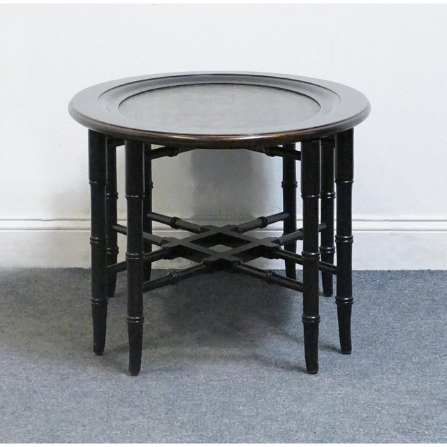 Early 21st Century Ethan Allen Asian Inspired Faux Bamboo Black and Gold 35" Accent End Table / Serving Tray 13-8230 For Sale - Image 5 of 9