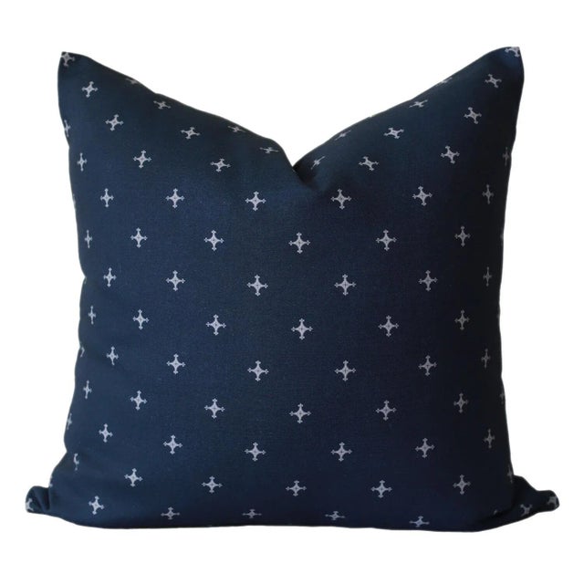 2020s Savannah Cross // Marine by Lauren Servati Textiles Pillow For Sale - Image 5 of 5