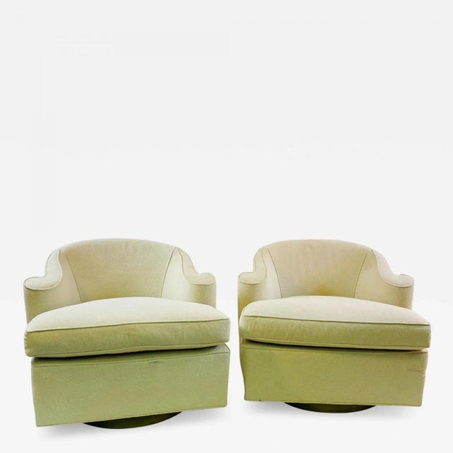 1980s Swivel Chairs in the Manner of Dunbar - A Pair For Sale - Image 9 of 9