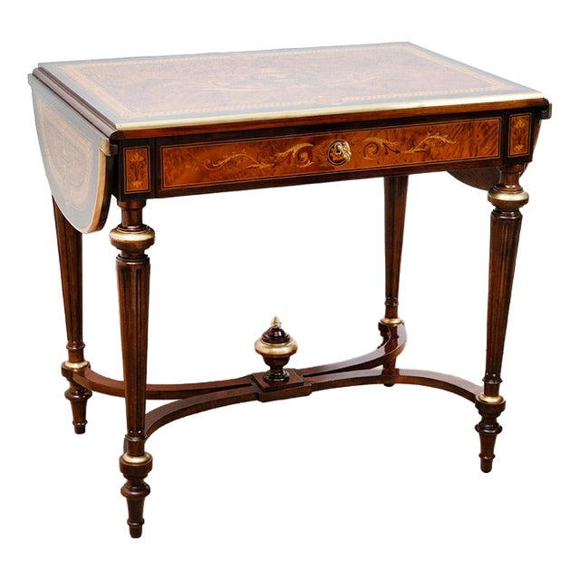 Napoleon III Style Side Table or Writing Desk in Polychrome Wood with Gilded Bronze Accents, France, 19th Century For Sale