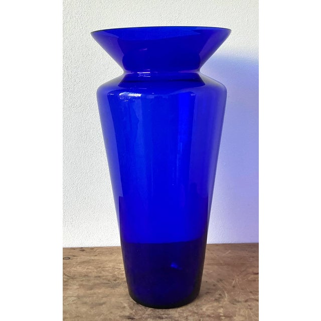 Late 20th Century Vintage Boho Monumental Cobalt Glass Vase For Sale - Image 5 of 7
