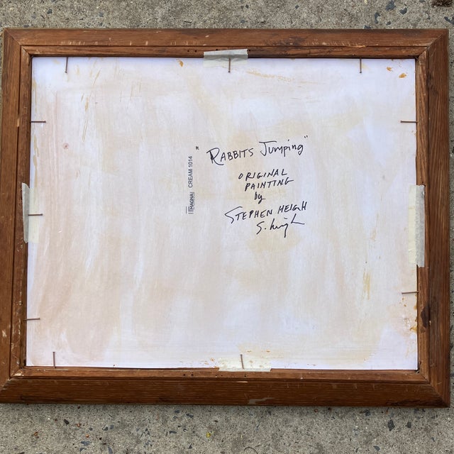 2020s Contemporary Original Stephen Heigh Painting “Rabbits Jumping “ Vintage Modernist Wood Frame For Sale - Image 5 of 6
