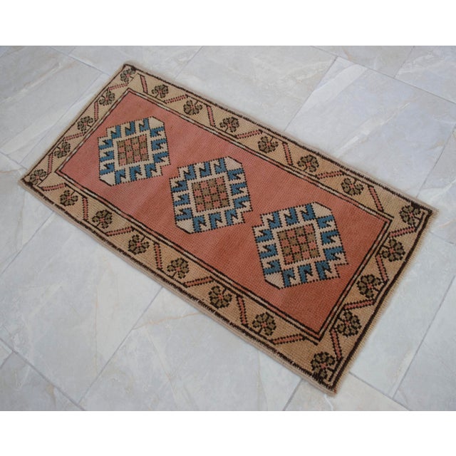 Hand Knotted Turkish Rug Low Pile Muted Contessa Rug - 21" X 40" For Sale - Image 11 of 14