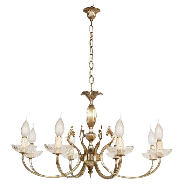 Venetian 8-Arm Chandelier in Silvered Brass, 1950s For Sale