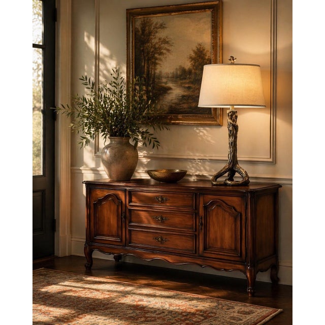 Late 20th Century Modern Sculptural Driftwood Sunlit Bronze Finish Table Lamp - With Linen Drum Shade For Sale - Image 9 of 9