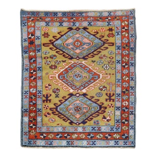Early 20th Century Mustard Field Tribal Persian Heriz Square Rug - 3'5" x 4'3" For Sale