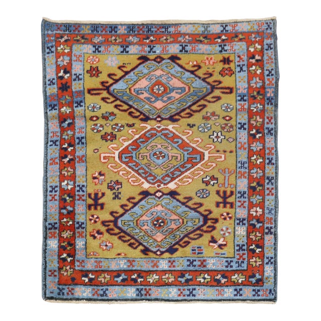 Early 20th Century Mustard Field Tribal Persian Heriz Square Rug - 3'5" x 4'3" For Sale