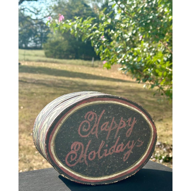 Mid 20th Century Folk Art Hand Painted Christmas Box: Happy Holidays Decor For Sale - Image 10 of 10