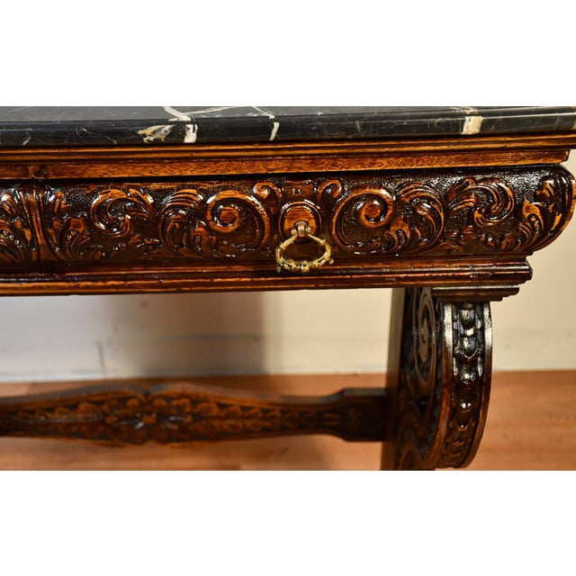 1900s Antique French Renaissance Revival Carved Oak & Marble Top ...