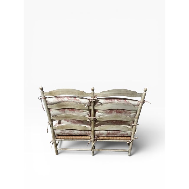 Wood 1990s Sam Moore French Country Toile Cotton Upholstery Fabric Settee For Sale - Image 7 of 12