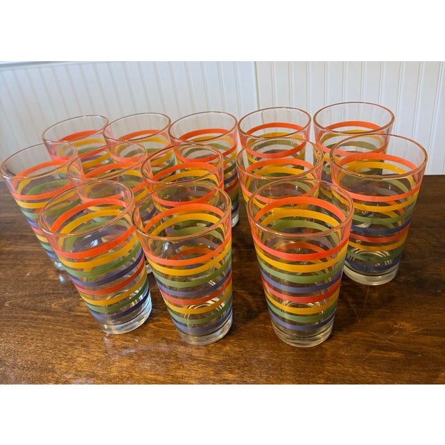 Late 20th Century Mid Century Modern Libbey Fiesta Mambo Stripped Glassware - Set of 16 For Sale - Image 6 of 12