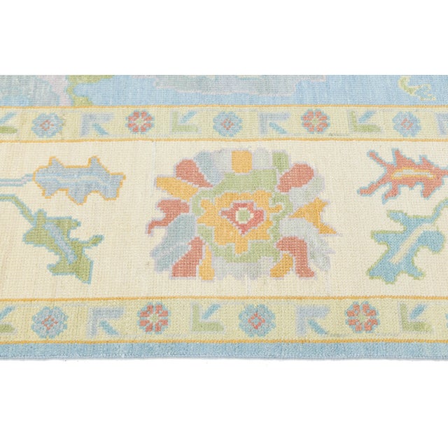 8x10 Modern Oushak Style Hand-Knotted Wool Rug - Pastel Blue & Cream Floral For Sale - Image 9 of 10