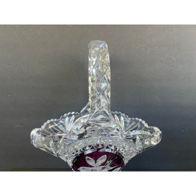 Glass 1980s Hofbauer Byrdes Crystal Basket With Ruby Cut-to-Clear Bird Motif – 10.5” For Sale - Image 7 of 8