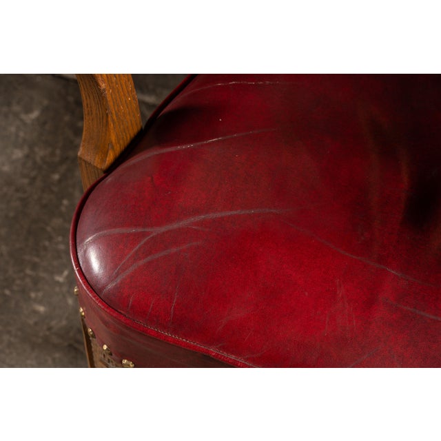 Late 20th Century Set of Four Tufted Leather Bankers Chairs in Red For Sale - Image 14 of 17