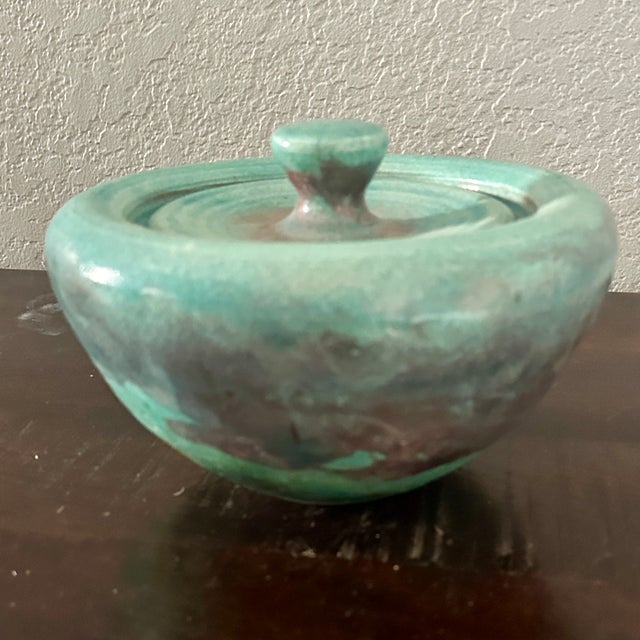 Ceramic Vintage Handmade Raku Ceramic Sculptural Bowl With Lid - Signed Collectible Art For Sale - Image 7 of 7