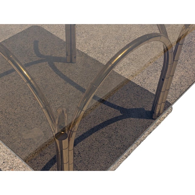 Mid-Century Modern Vintage Italian Smoked Glass and Brass Table, 1970s For Sale - Image 3 of 9