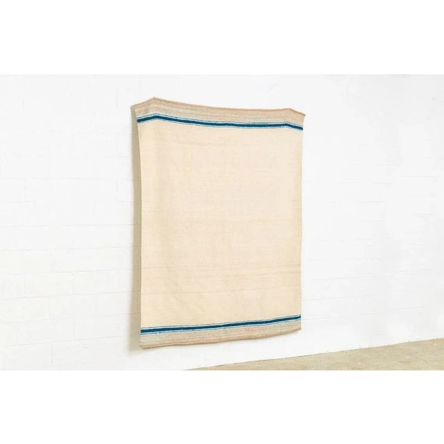 Moroccan Vintage Moroccan Beige & Blue Striped Wool Kilim Floor Rug or Blanket, 5'10'' X 7’4'' For Sale - Image 3 of 11