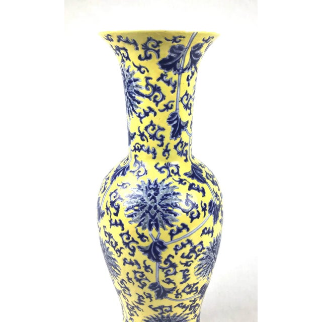 Vintage Chinese Porcelain Yellow & Blue Vase For Sale In Portland, ME - Image 6 of 11