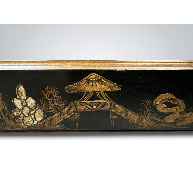 1970s Vintage Black Chinoiserie Style Wall Mirror, 47" X 25", 1974 For Sale - Image 5 of 9
