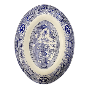 Large Vintage Oval Blue Willow Platter