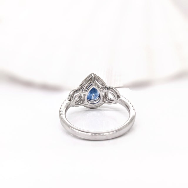 Blue Blue Sapphire Ring With Earth Mined Diamonds in Solid 14k Gold | Pear Cut 8x6mm, Size 6.75 For Sale - Image 8 of 9