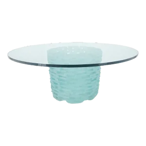 Fused Glass "Ice" Blocks Round Base Studio Made 3/4" 48" Glass Top Coffee Table