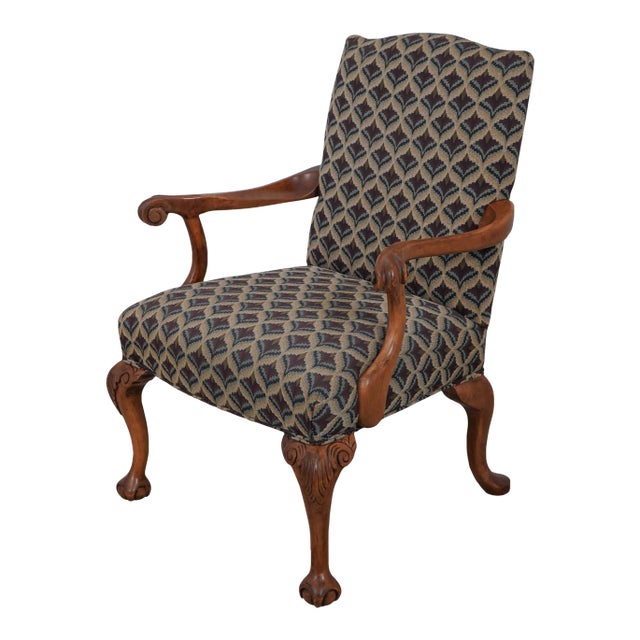 Ball & Claw Foot Upholstered Library Armchair For Sale