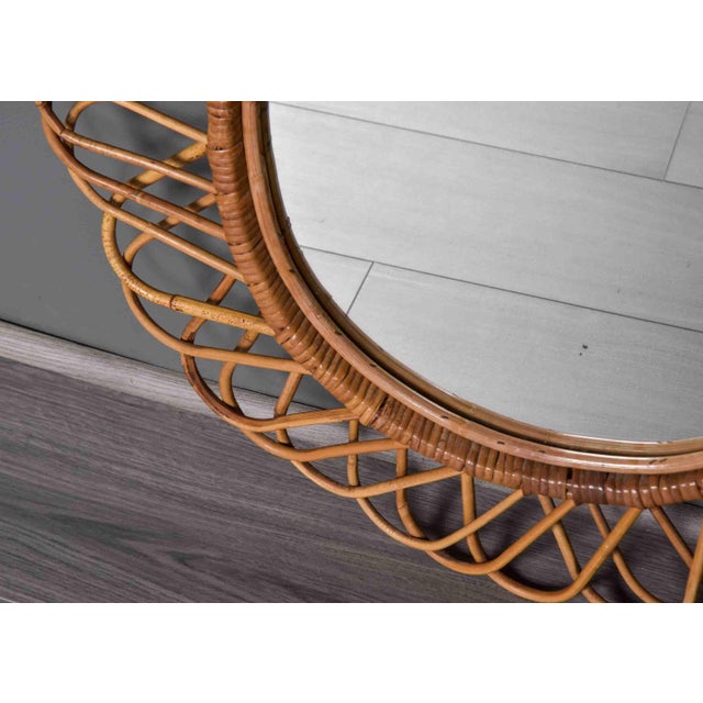 Vintage Italian Oval Mirror With Rattan Frame, Circa 1960s For Sale - Image 11 of 12