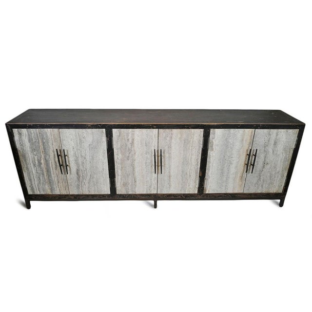 Wood Grey Marble Modern Rustic Sideboard For Sale - Image 7 of 10