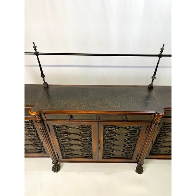 Brown Theodore Alexander Attributed Regency Revival Leather-Top Sideboard With Gallery For Sale - Image 8 of 17