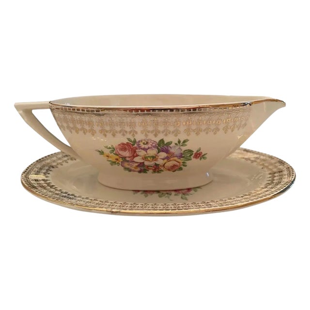 Mid 20th Century 22 Karat Gold Gravy Boat & Saucer For Sale