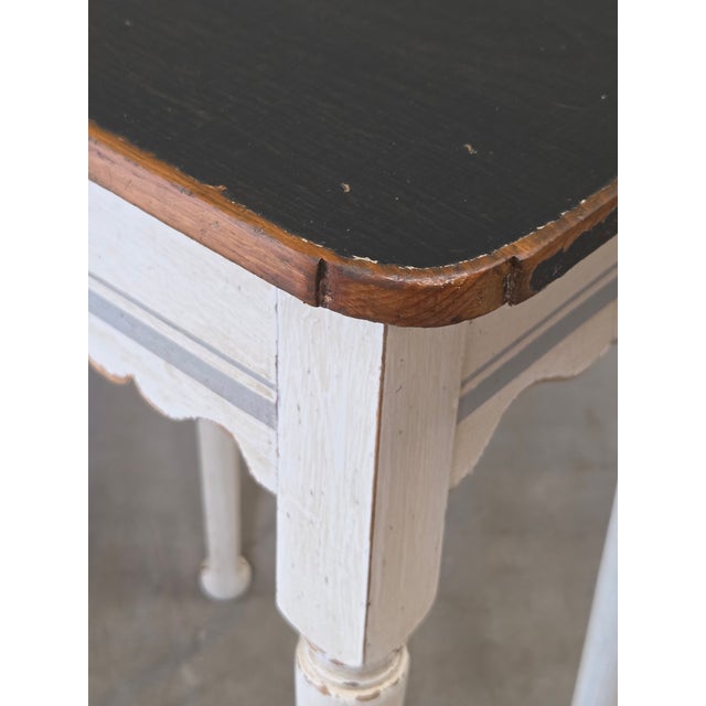 Antique Pine Nightstands Painted White With Gray Banding and Black Tops - A Pair For Sale - Image 10 of 17