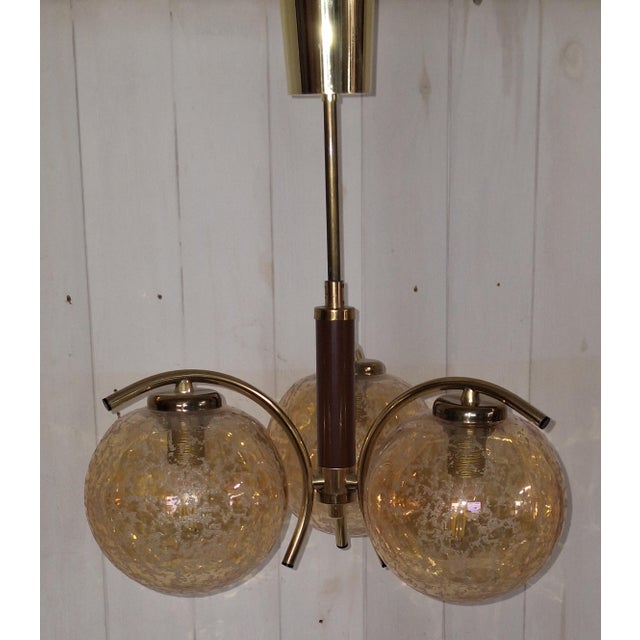 Vintage German Hanging Lamp with Brass Frame, 1980s, in Very Good conditions. Designed 1980 to 1989 Up to 250V (Europe/UK...