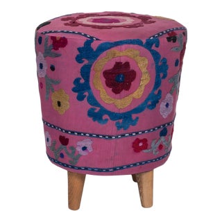 Modern Handwoven Uzbek Suzani Ottoman Footstool For Sale