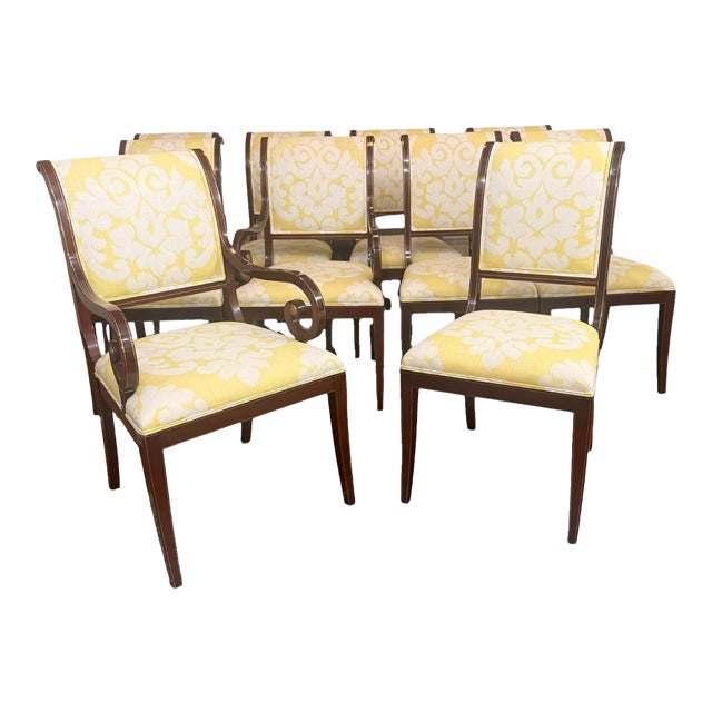 Set of 10 Kindel Neoclassical Mahogany Dining Chairs – 8 Side Chairs & 2 Armchairs For Sale