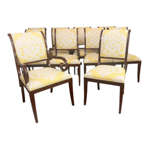 Set of 10 Kindel Neoclassical Mahogany Dining Chairs – 8 Side Chairs & 2 Armchairs