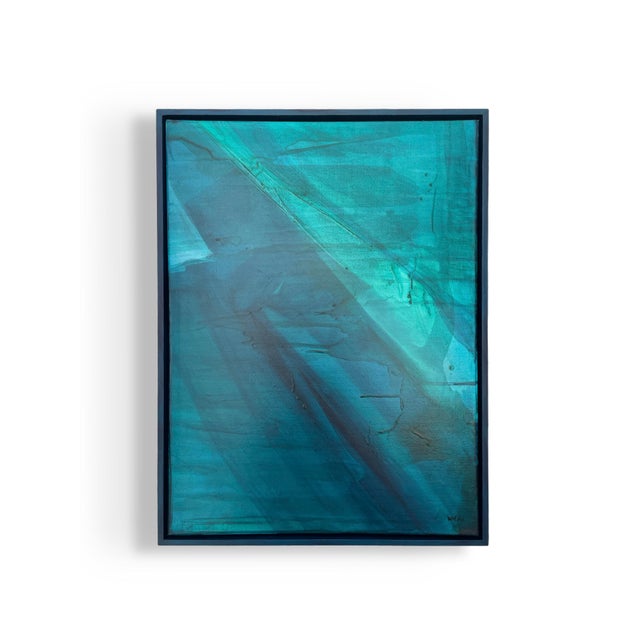 2010s Modern Organic Coastal Diptych Painting in Turquoise & Deep Teal by Stacey Warnix For Sale - Image 5 of 8