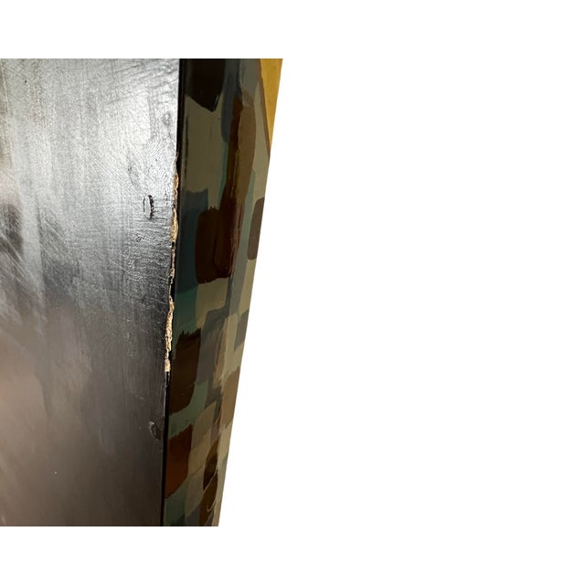 Vintage 1980s Postmodern Ting Shao Kuang Style Chinese Modern Lacquer Large Wall Art Painting 36 X 36 For Sale - Image 12 of 12