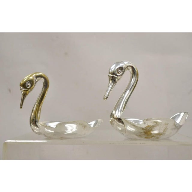Late 20th Century Modern Figural Silver Plated Copper Swan Bird Candy Dish Trinket Bowl - a Pair For Sale - Image 9 of 10
